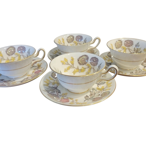 Wedgwood Litchfield Pattern 4 Open Style Coffee Cups & Saucers - Picture 1 of 7